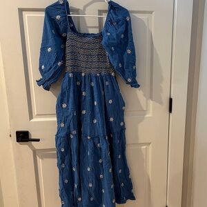 Blue Floral Smocked Dress
